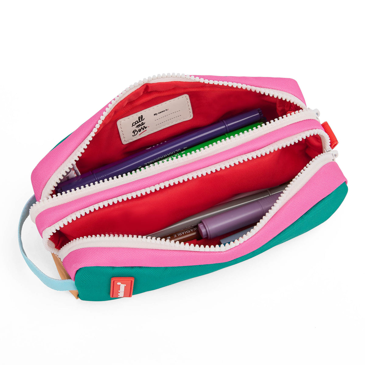 Astuccio scolastico per bambini verde rosa con doppio scomparto interno rosso Hello Hossy