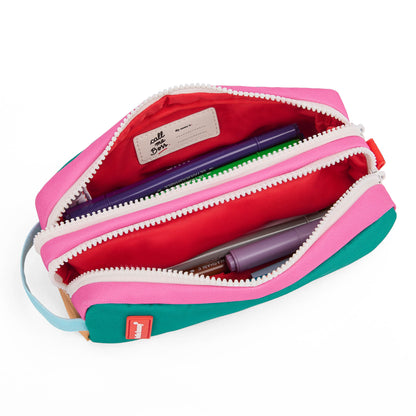 Astuccio scolastico per bambini verde rosa con doppio scomparto interno rosso Hello Hossy