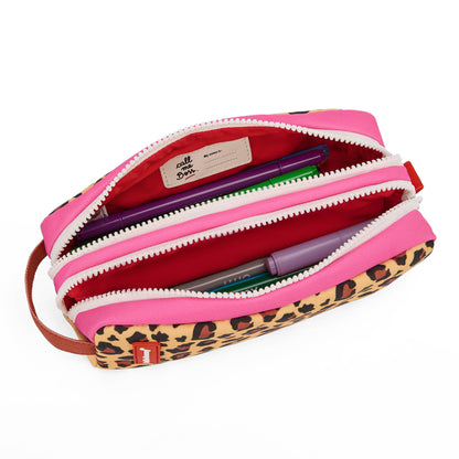 Astuccio scolastico bambino Beige stampato leopard doppio scomparto Hello Hossy