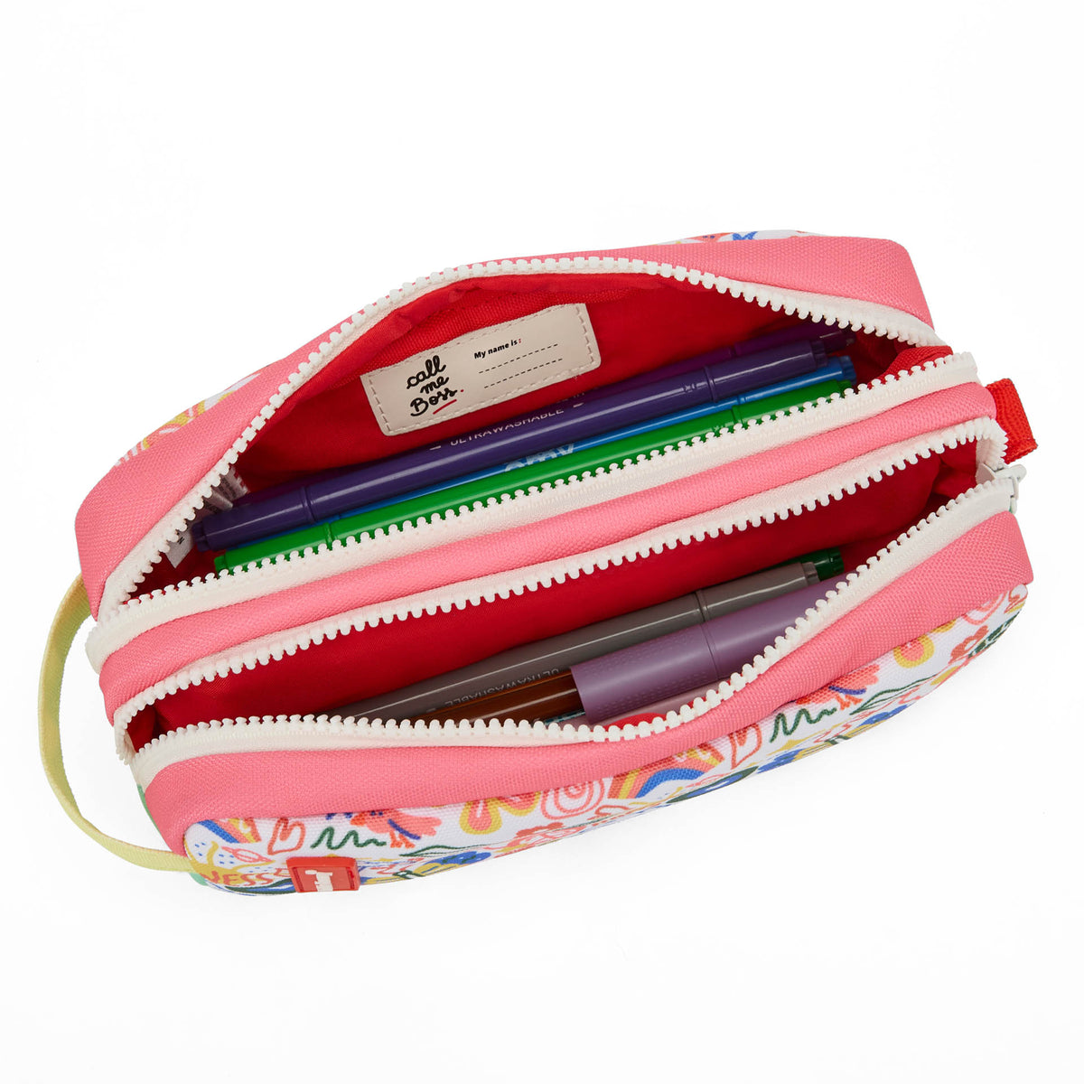 Astuccio scolastico bambino bianco rosa motivo artistico a fiori doppio scomparto Hello Hossy