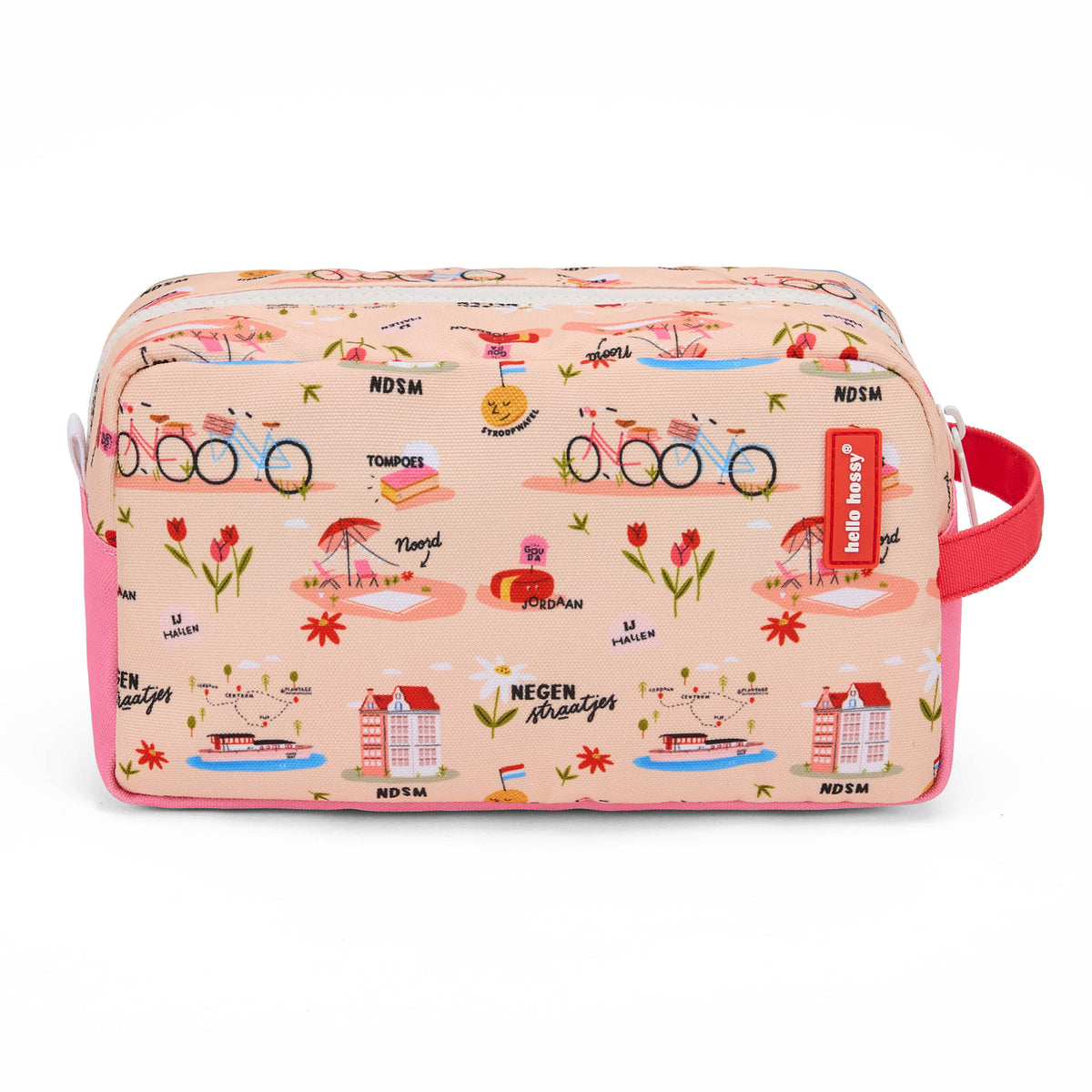 Beauty case bambino rosa motivo bicicletta e viaggio manico rosso Hello Hossy