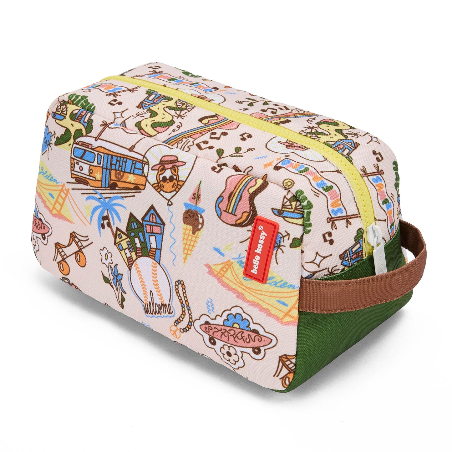 Beauty case bambino crema e verde motivo viaggio USA chiusura con zip Hello Hossy
