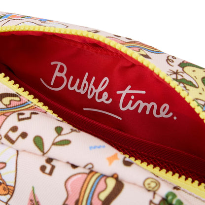 Beauty case per bambini crema con motivi colorati, chiusura gialla, fodera rossa, Bubble time Hello Hossy