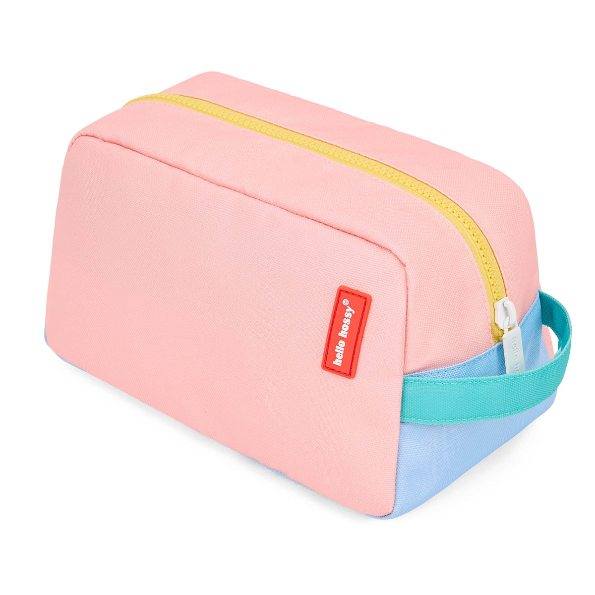 Beauty case per bambini rosa e blu, manico turchese, chiusura gialla Hello Hossy