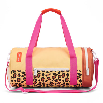 Borsa sportiva bambino beige motivo leopard tasche con zip manici rosa Hello Hossy