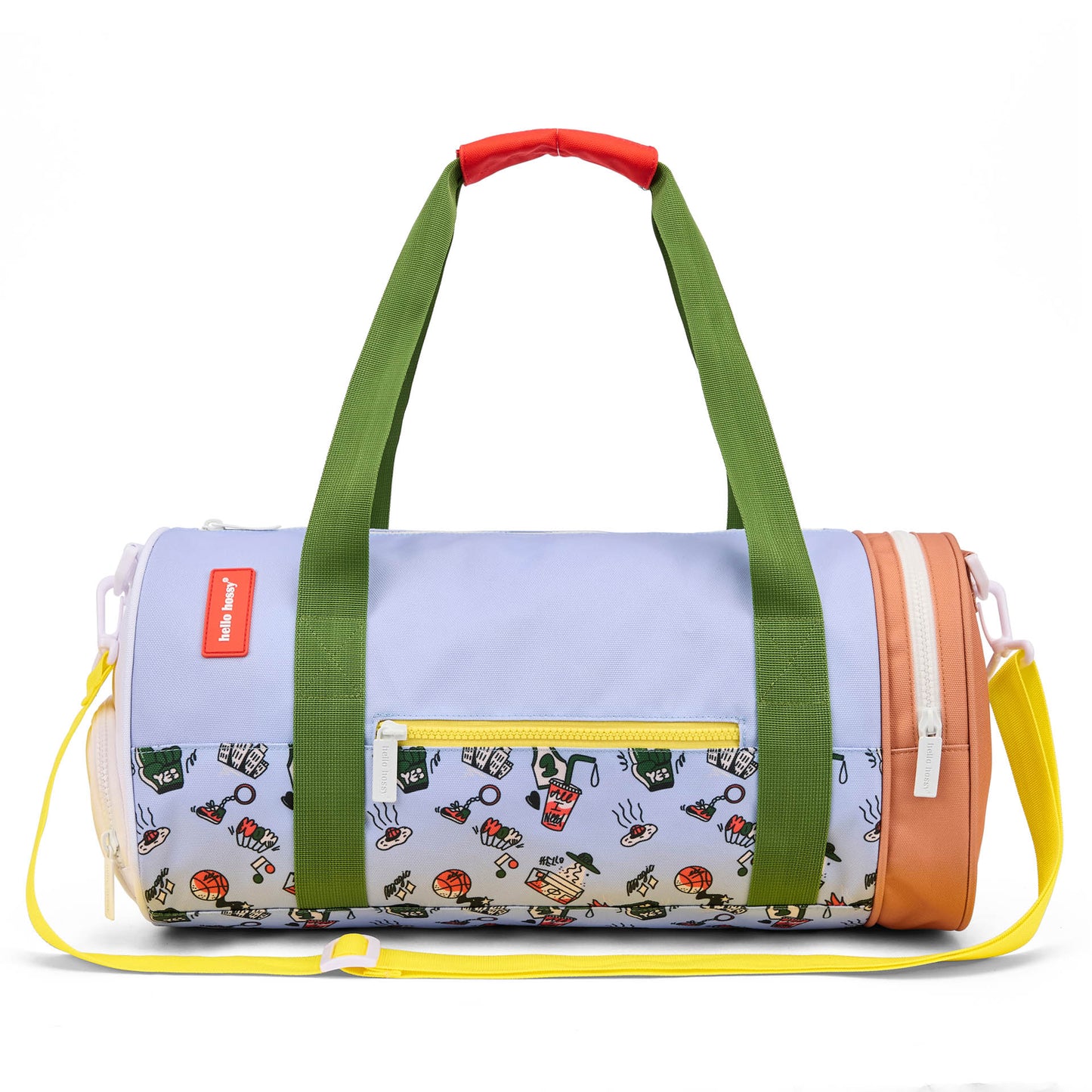 Borsa sportiva blu per bambini con motivo Sport, tasca con zip, manici verdi Hello Hossy