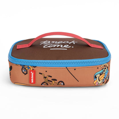Borsa pranzo bambino marrone motivo Mascotte bicicletta zip blu Hello Hossy