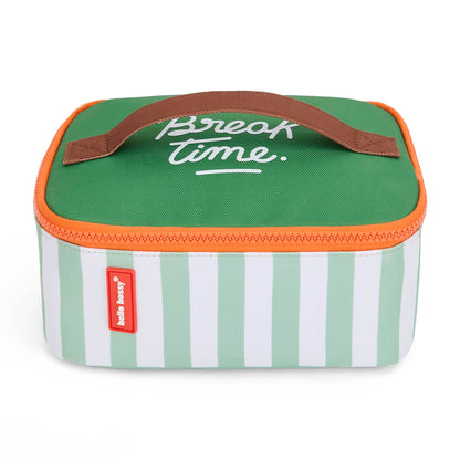 Borsa pranzo bambino a righe verde zip arancione manico marrone Hello Hossy