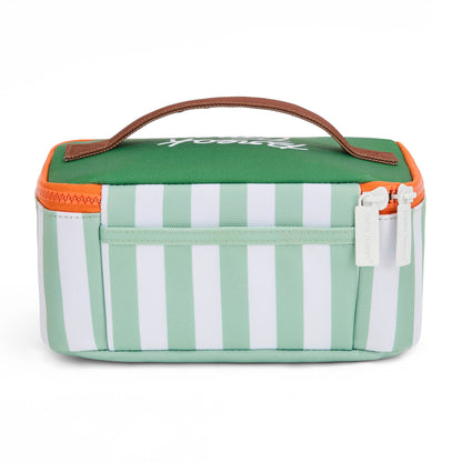 Borsa pranzo bambino a righe verde zip arancione manico marrone Hello Hossy