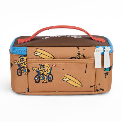 Borsa pranzo bambino marrone motivi Mascotte bicicletta doppia zip Hello Hossy