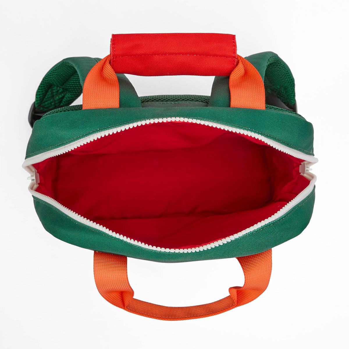 Zaino bambino verde interno rosso manici arancione Hello Hossy