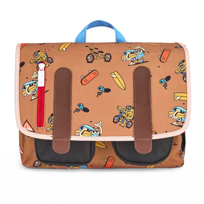 Cartella scolastica per bambini marrone con motivo Mascotte bicicletta Hello Hossy