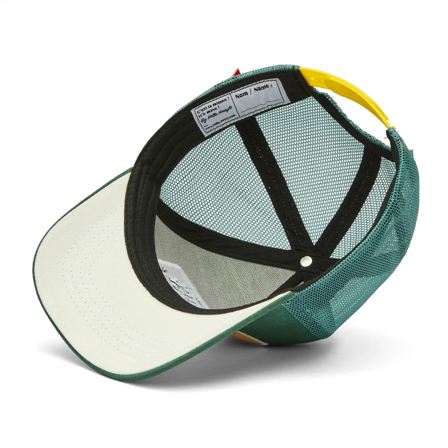 Cappellino bambino verde con rete posteriore regolabile e visiera curva Hello Hossy