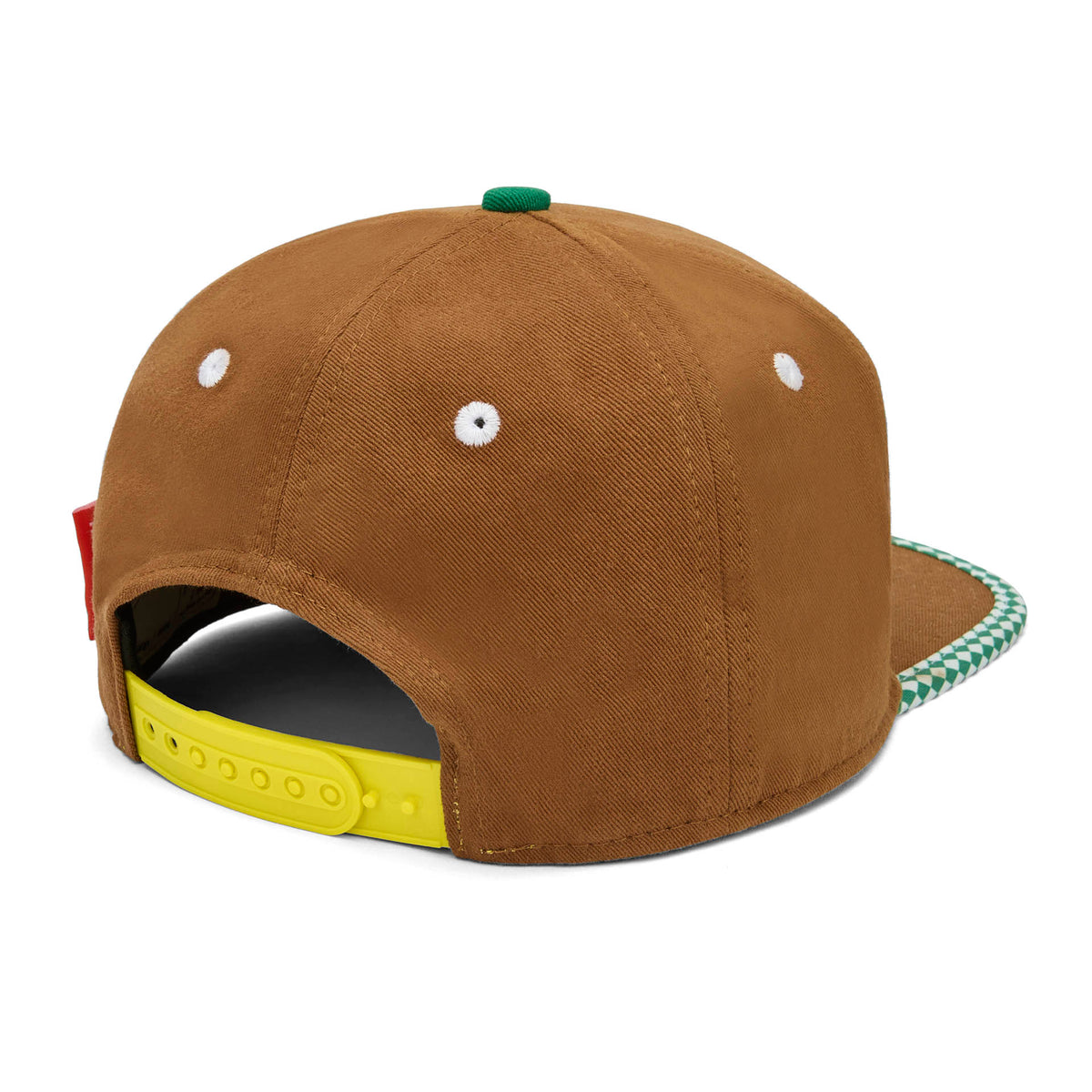 Cappellino bambino marrone visiera piatta motivo verde giallo Hello Hossy