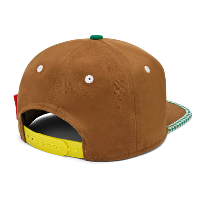 Cappellino bambino marrone visiera piatta motivo verde giallo Hello Hossy