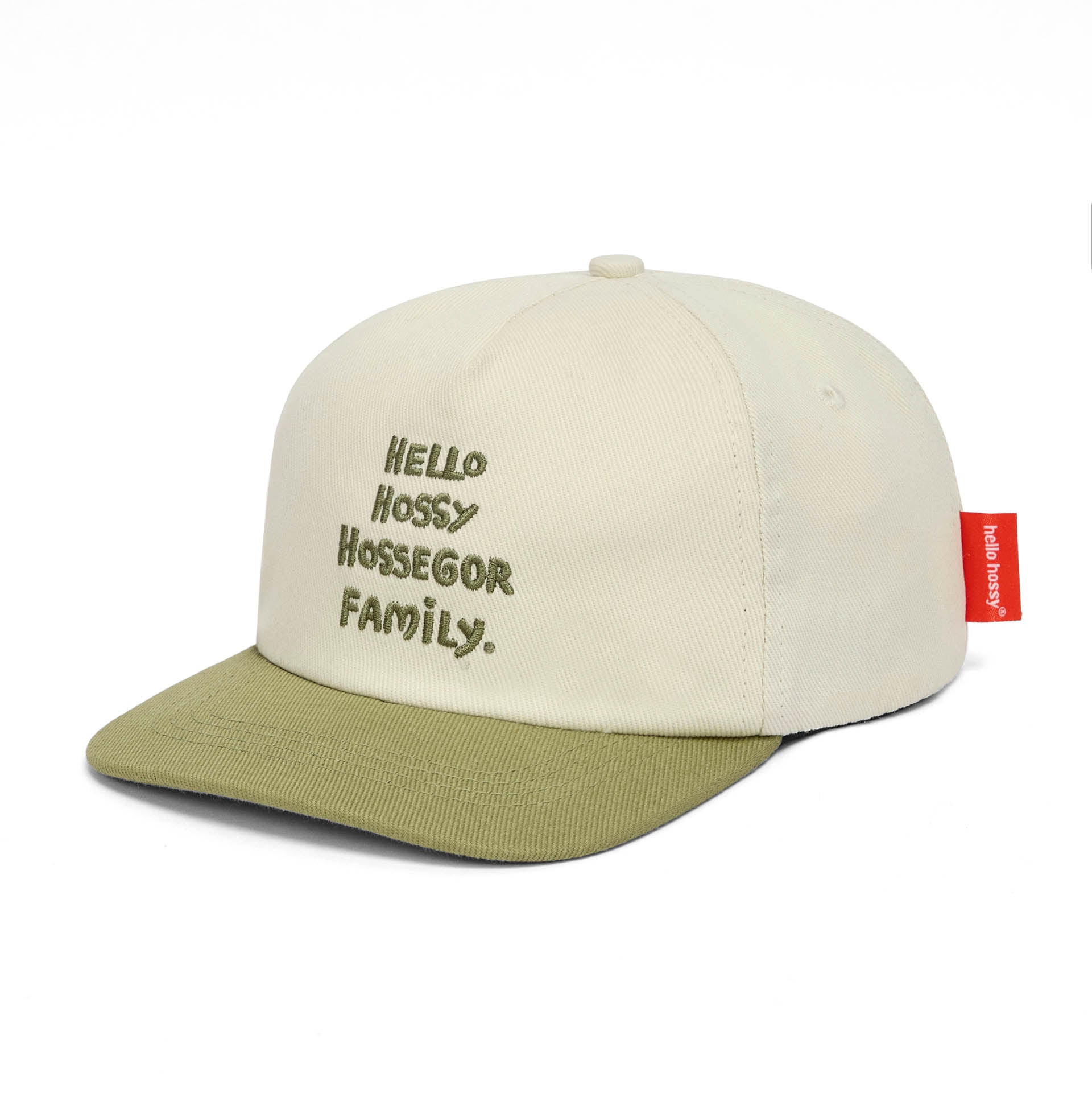 Cappellino bambino bianco visiera verde ricamo Hello Hossy