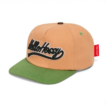 Cappellino bambino marrone visiera curva verde ricamo Hello Hossy