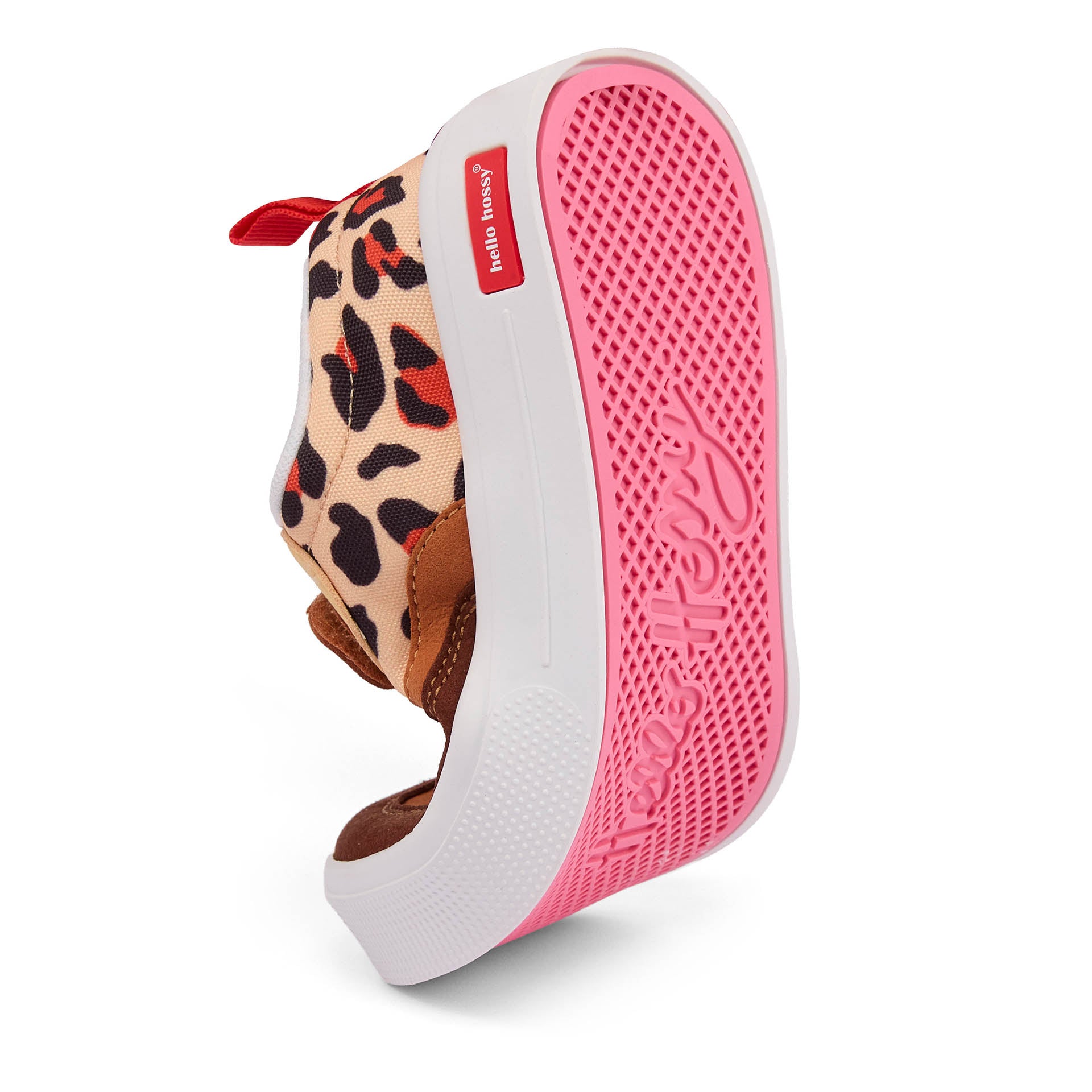 Sneakers bambino crema marrone stampa leopard suola rosa morbida Hello Hossy