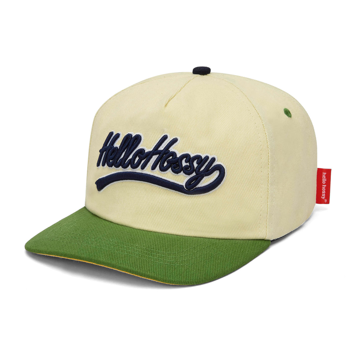 Cappellino bambino bianco visiera verde ricamo Hello Hossy