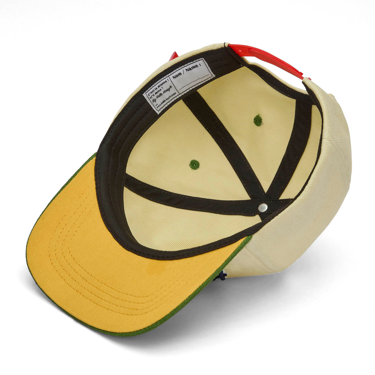 Cappellino bambino bianco visiera giallo verde chiusura regolabile Hello Hossy