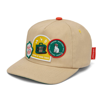 Cappellino bambino crema con visiera curva, patch musica Hello Hossy
