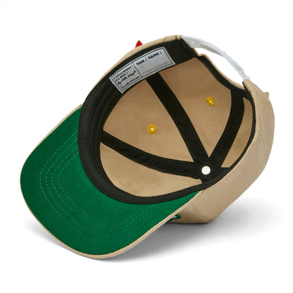 Cappellino bambino crema visiera verde etichetta interna Hello Hossy