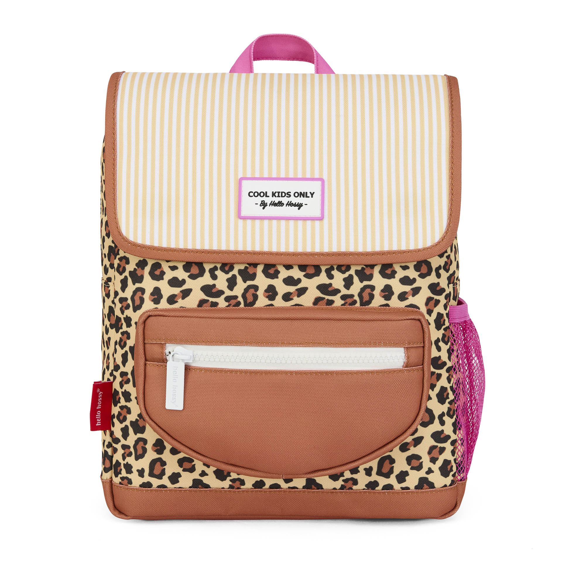 Zaino bambino beige stampato leopard tasca anteriore marrone Hello Hossy