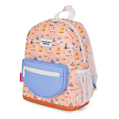 Zaino per bambini rosa con stampa a fiori tasca blu rete bianca Hello Hossy