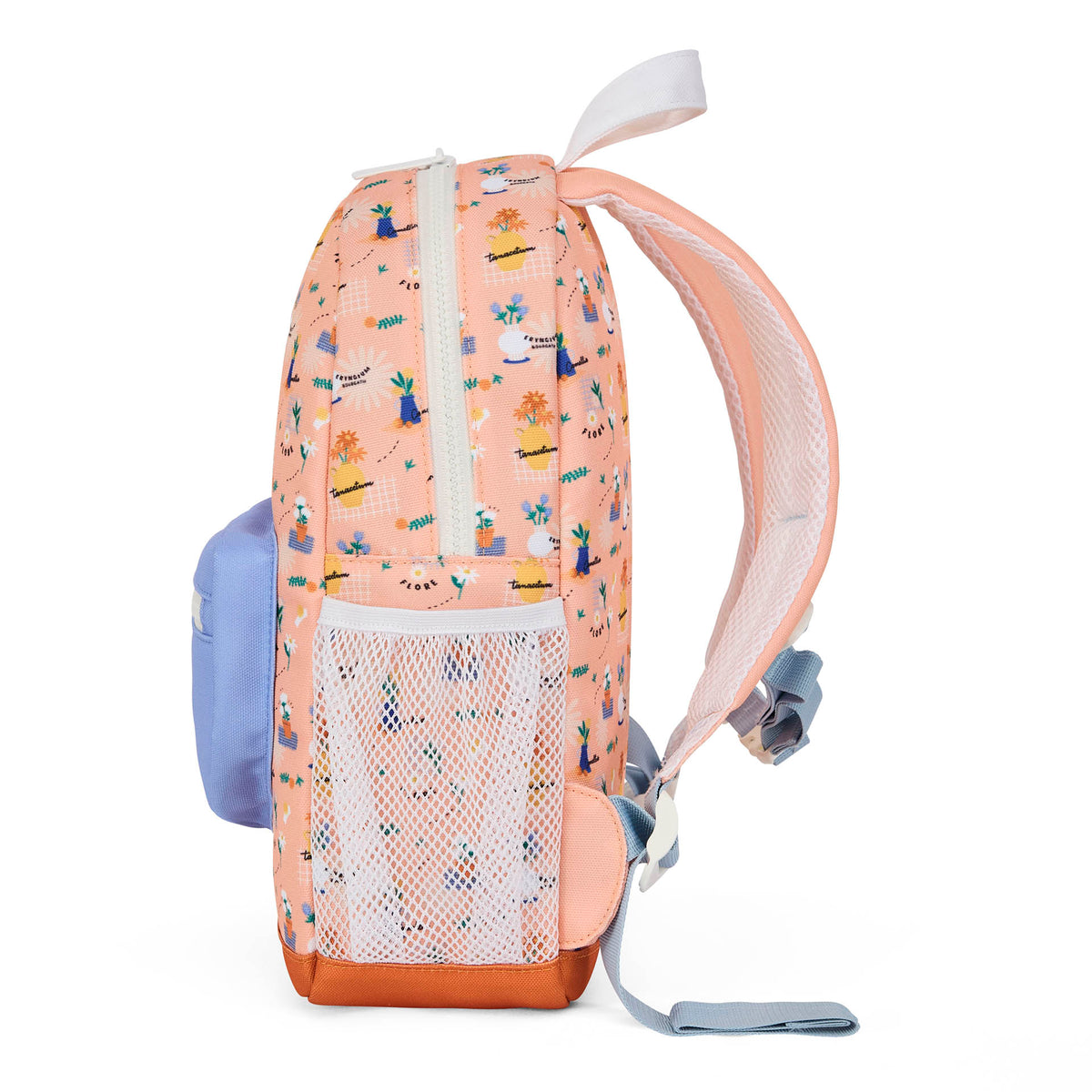 Zaino bambino rosa stampato fiori tasca a rete blu Hello Hossy