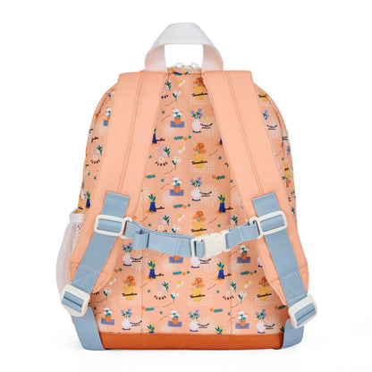 Zaino da bambino rosa con stampa fiori e spalline blu Hello Hossy