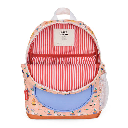 Zaino bambino rosa motivo fiori interno a righe rosso bianco Hello Hossy