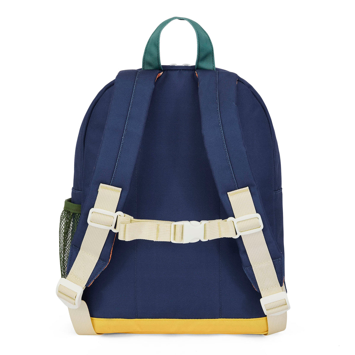 Zaino da bambino blu con dettaglio verde, spallacci beige, base gialla Hello Hossy