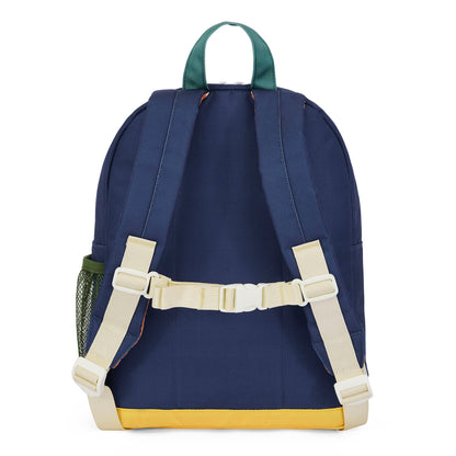 Zaino da bambino blu con dettaglio verde, spallacci beige, base gialla Hello Hossy