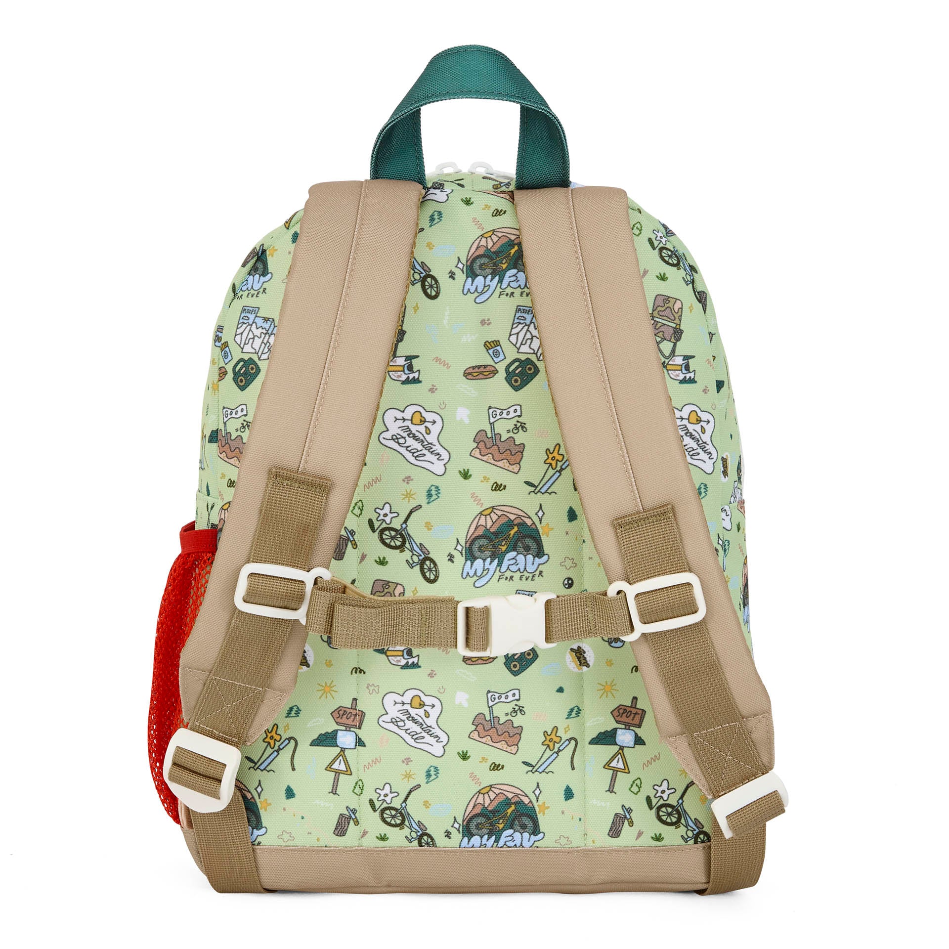 Zaino bambino verde motivo viaggio bicicletta dettaglio cinghie Hello Hossy