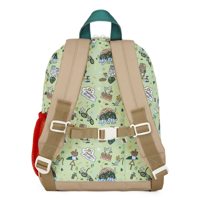 Zaino bambino verde motivo viaggio bicicletta dettaglio cinghie Hello Hossy