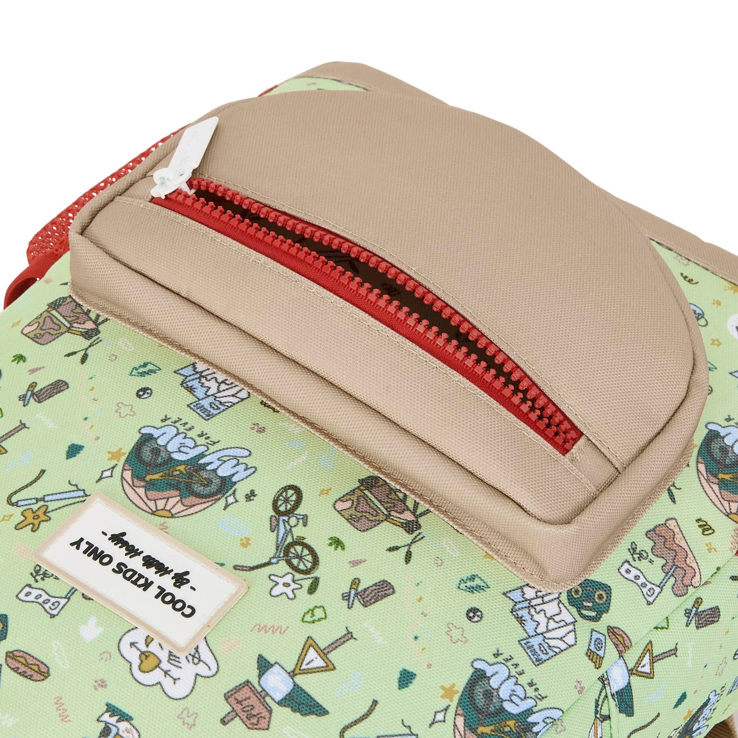 Zaino bambino verde motivi viaggio bicicletta tasca Beige cerniera rosso Hello Hossy