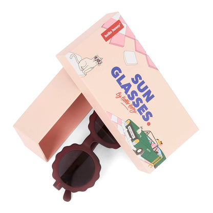 Occhiali da sole bambino viola forma a fiore con packaging Hello Hossy