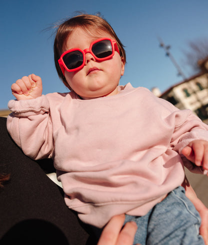 Occhiali da sole bambino rosso forma quadrata montatura spessa Hello Hossy