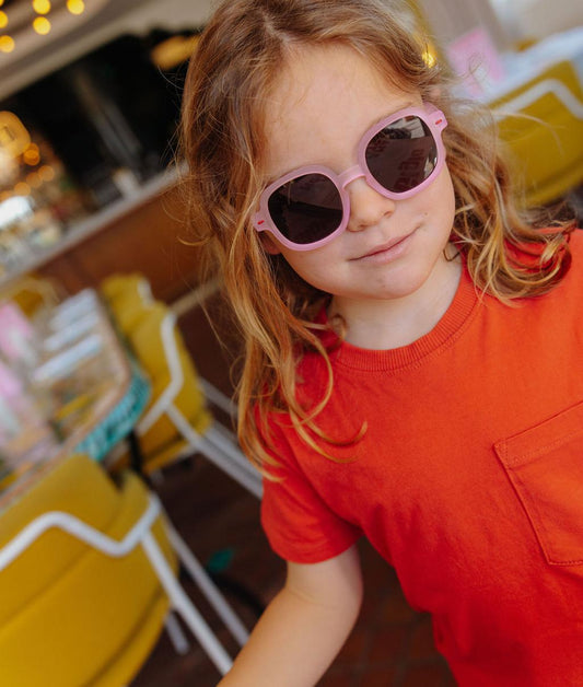 Occhiali da sole rosa per bambini, forma rotonda, montatura opaca Hello Hossy