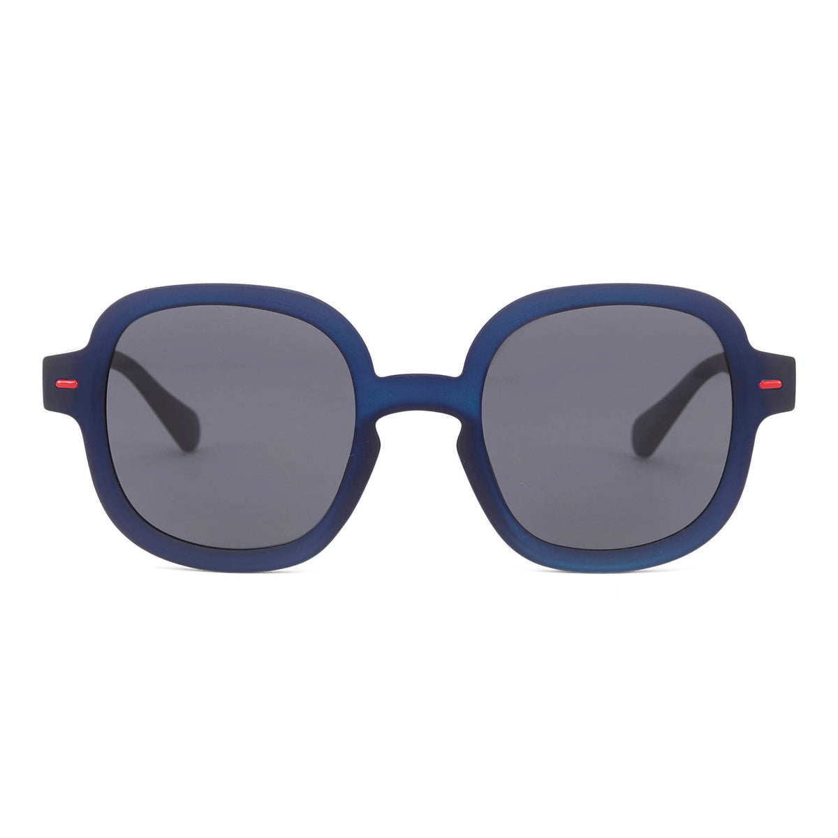 Occhiali da sole per bambino blu, forma rotonda, montatura spessa, dettagli rossi Hello Hossy