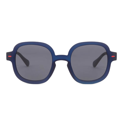 Occhiali da sole per bambino blu, forma rotonda, montatura spessa, dettagli rossi Hello Hossy