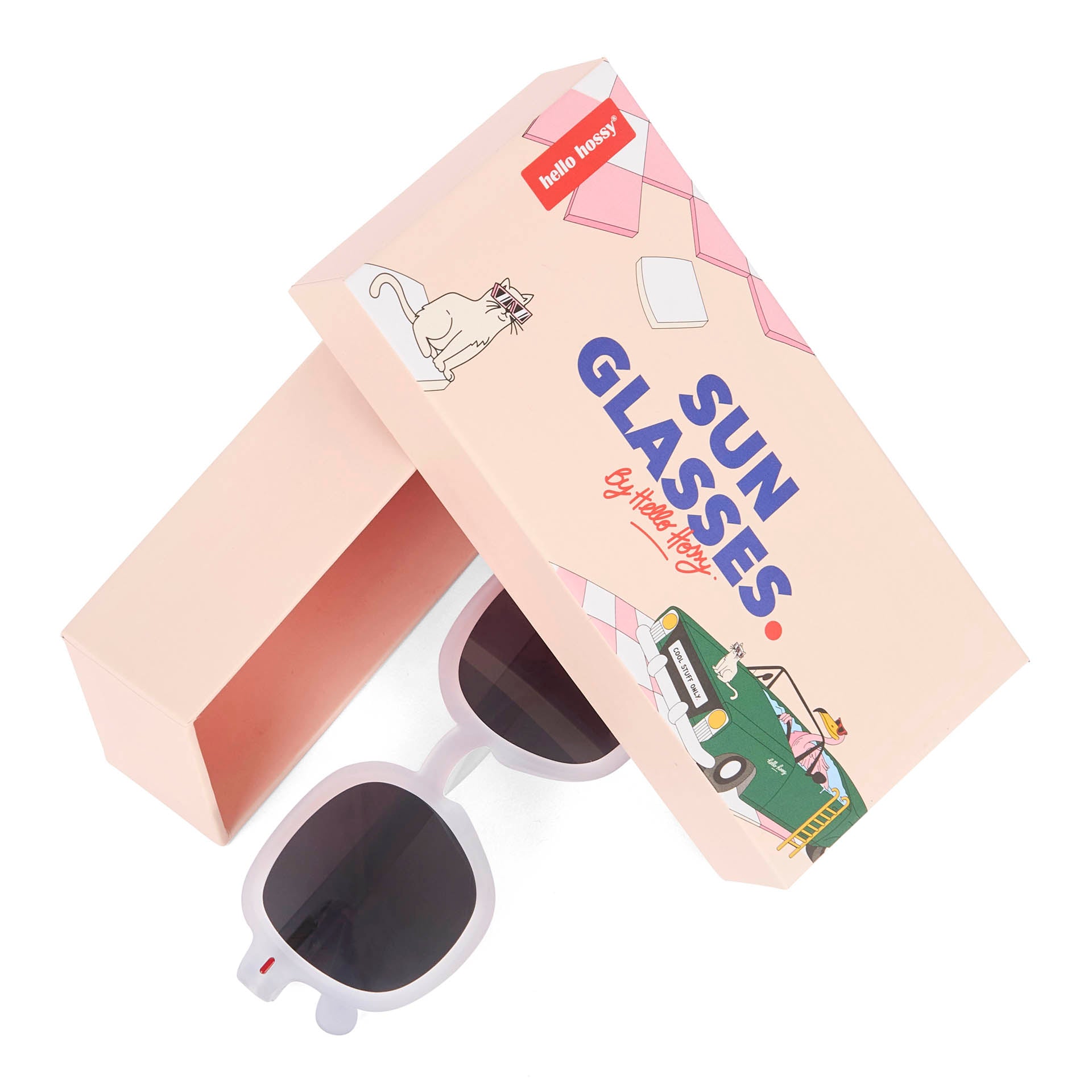 Occhiali da sole bambino grigio a forma rotonda con confezione Hello Hossy