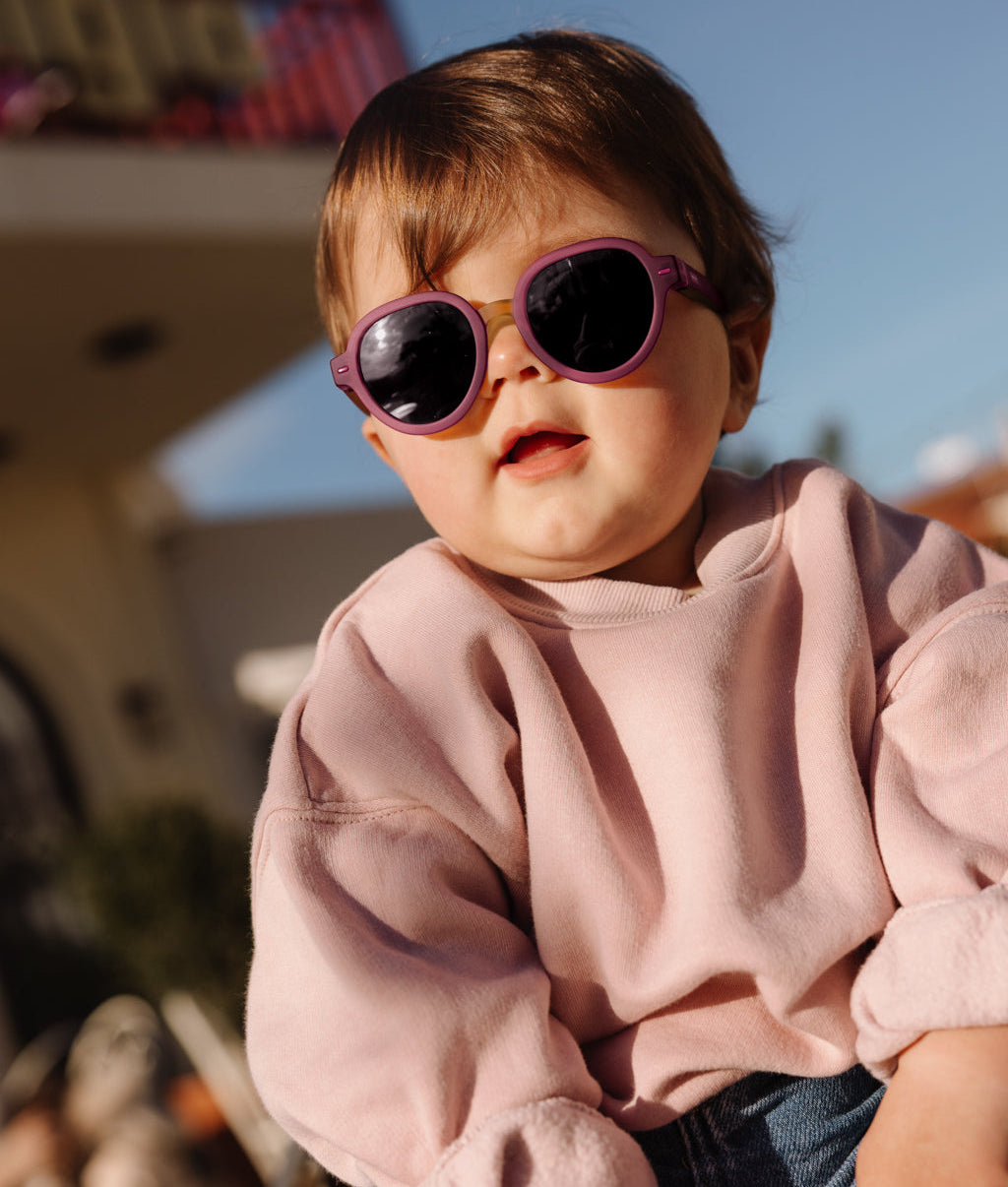 Occhiali da sole bambino viola forma arrotondata taglia bebè Hello Hossy