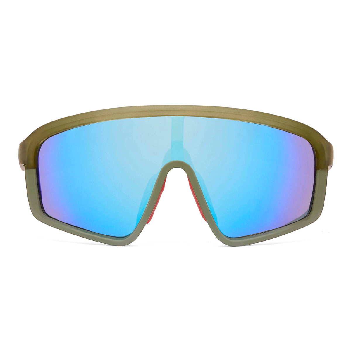 Occhiali da sole bambino verde forma sport specchio blu vista frontale Hello Hossy