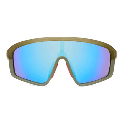 Occhiali da sole bambino verde forma sport specchio blu vista frontale Hello Hossy