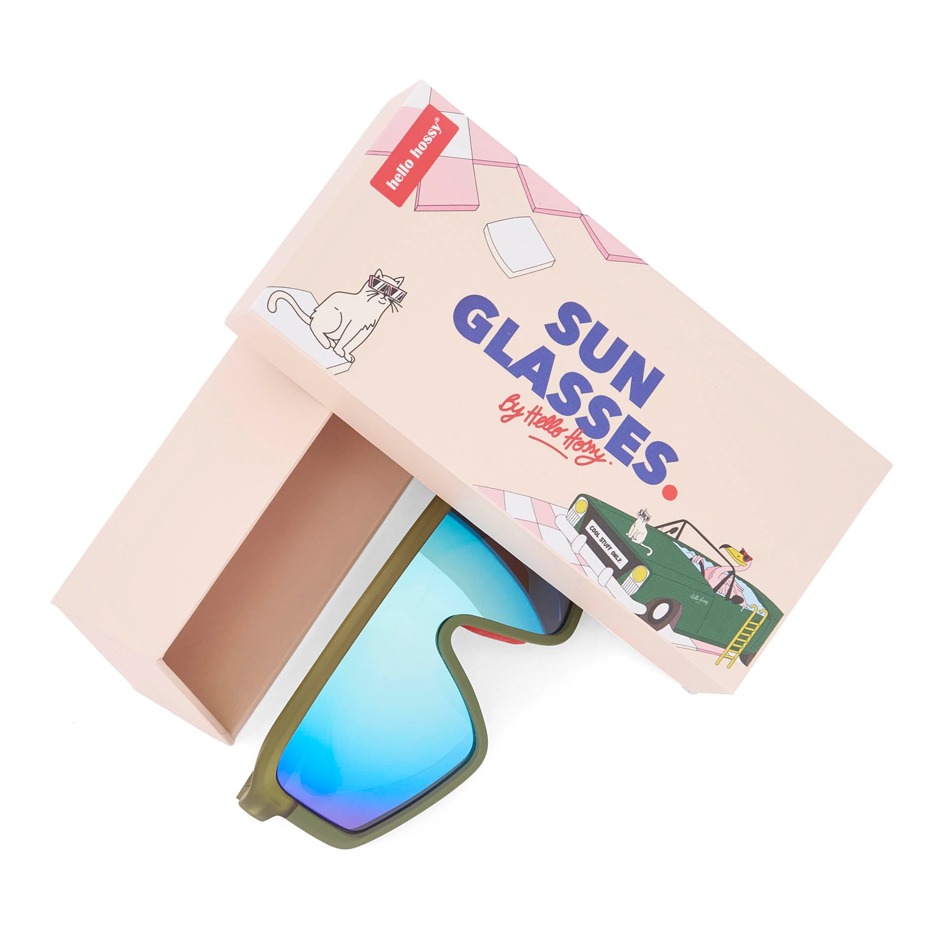 Occhiali da sole per bambini verdi, forma sport, lenti polarizzate con packaging Hello Hossy