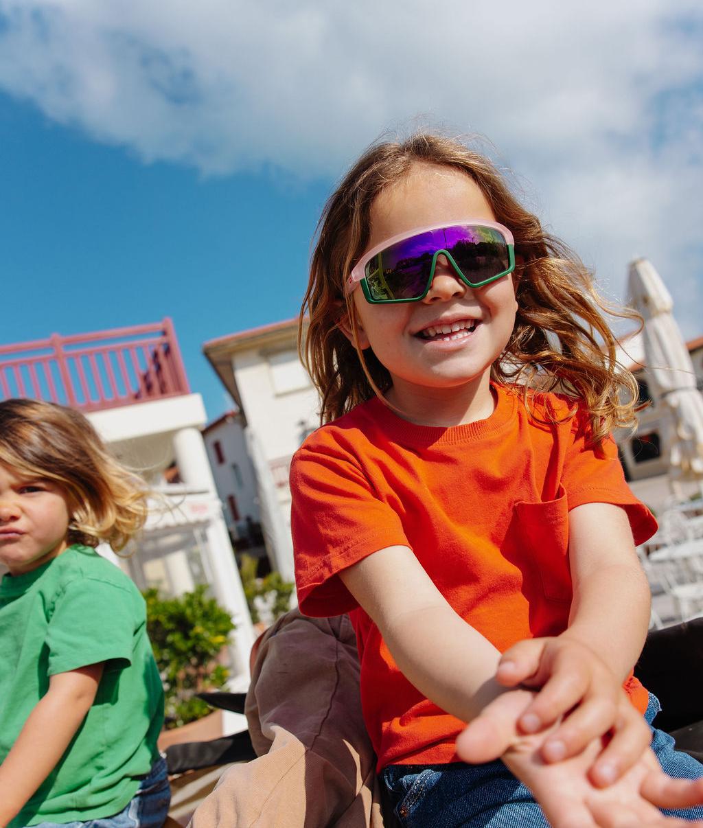 Occhiali da sole bambino, montatura Sport rosa, lenti a specchio verdi Hello Hossy