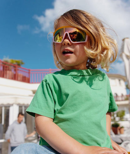 Occhiali da sole per bambino arancioni e rosa, lenti a specchio, forma ampia Hello Hossy
