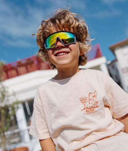 Occhiali da sole bambino forma sport lenti a specchio multicolore montatura nera opaca Hello Hossy