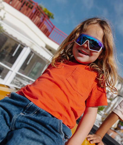 Occhiali da sole bambino viola bianco forma sport specchio Hello Hossy